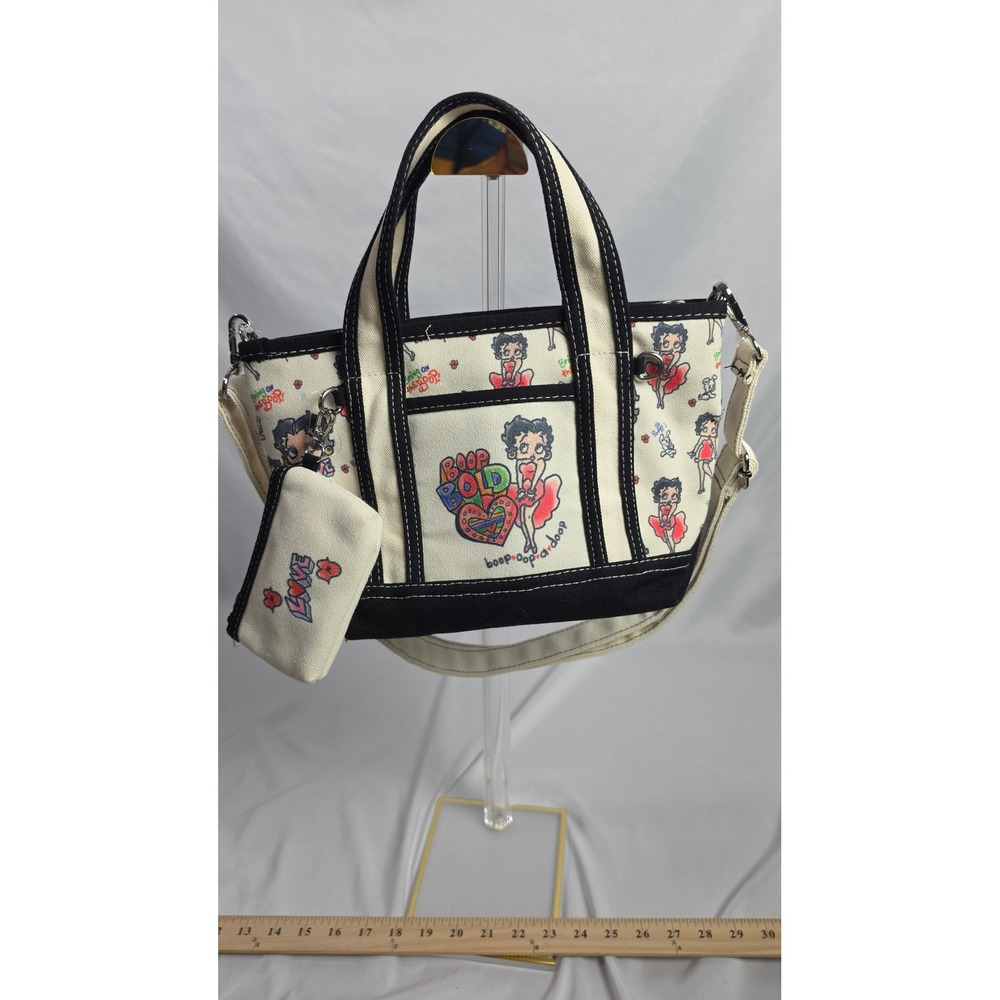 Betty Boop Canvas Mini Tote Bag Crossbody Boop Bold Retro Cartooncore Cream Blk